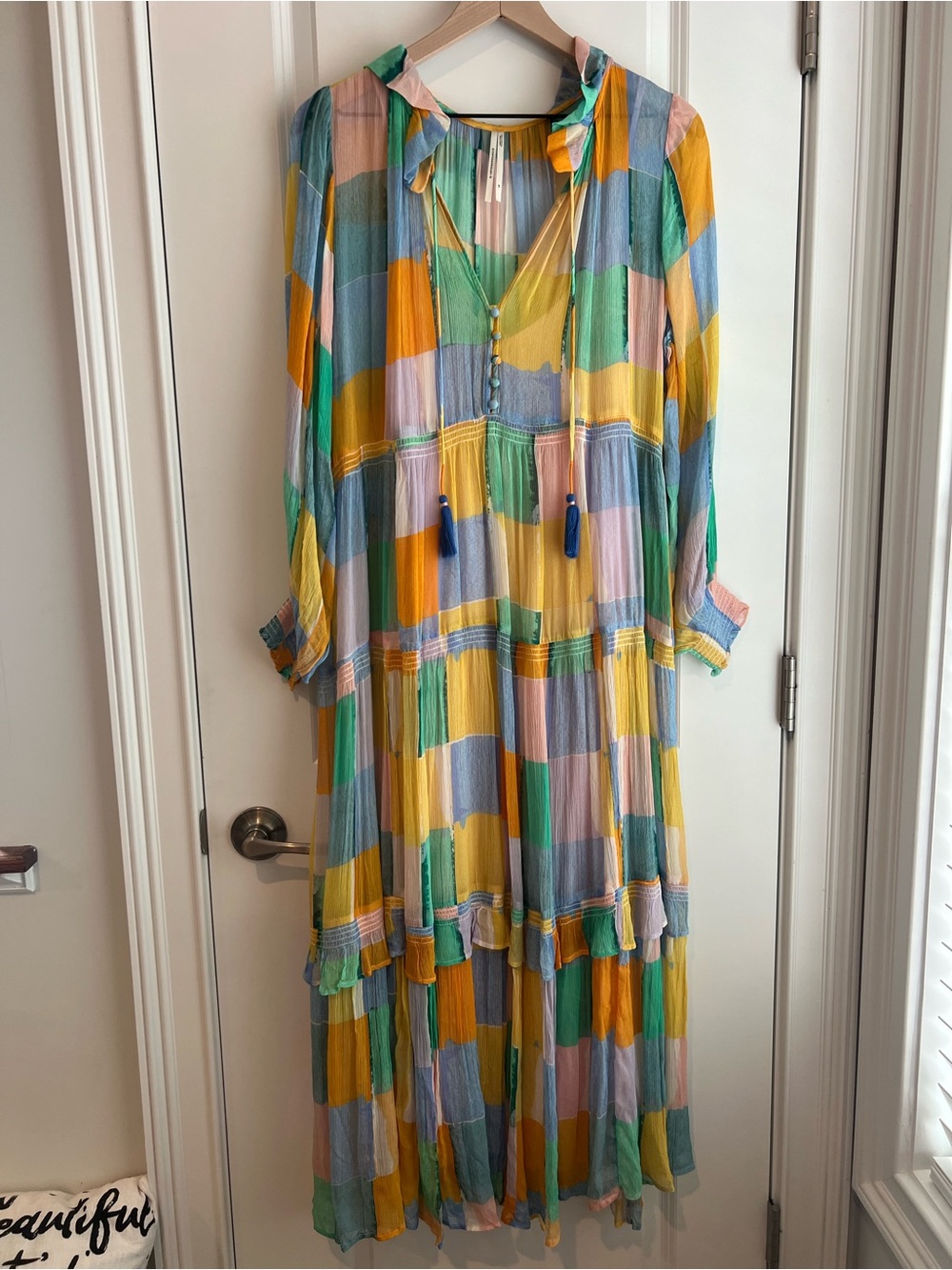 Anthropologie Multicolor Patchwork Maxi Dress - Yellow, Green, Blue, Pink